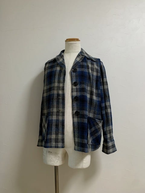 1960's Check Pattern Wool Open Collar Jacket