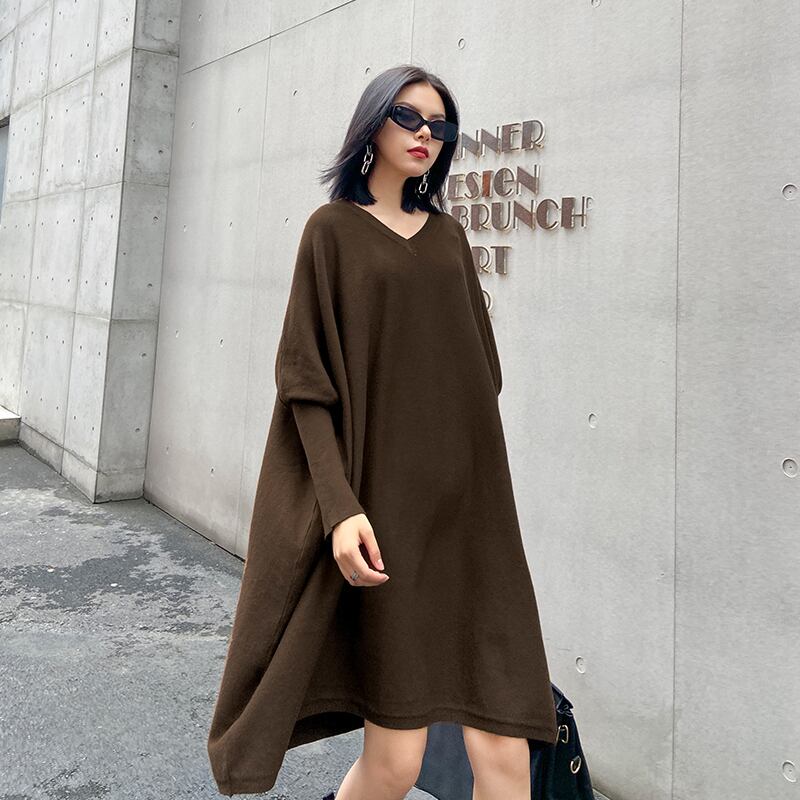 ニットドレス オータムルーズ薄手Vネックセーター スカート レディース 秋物 ラブタオタオダレンハウス52168637320