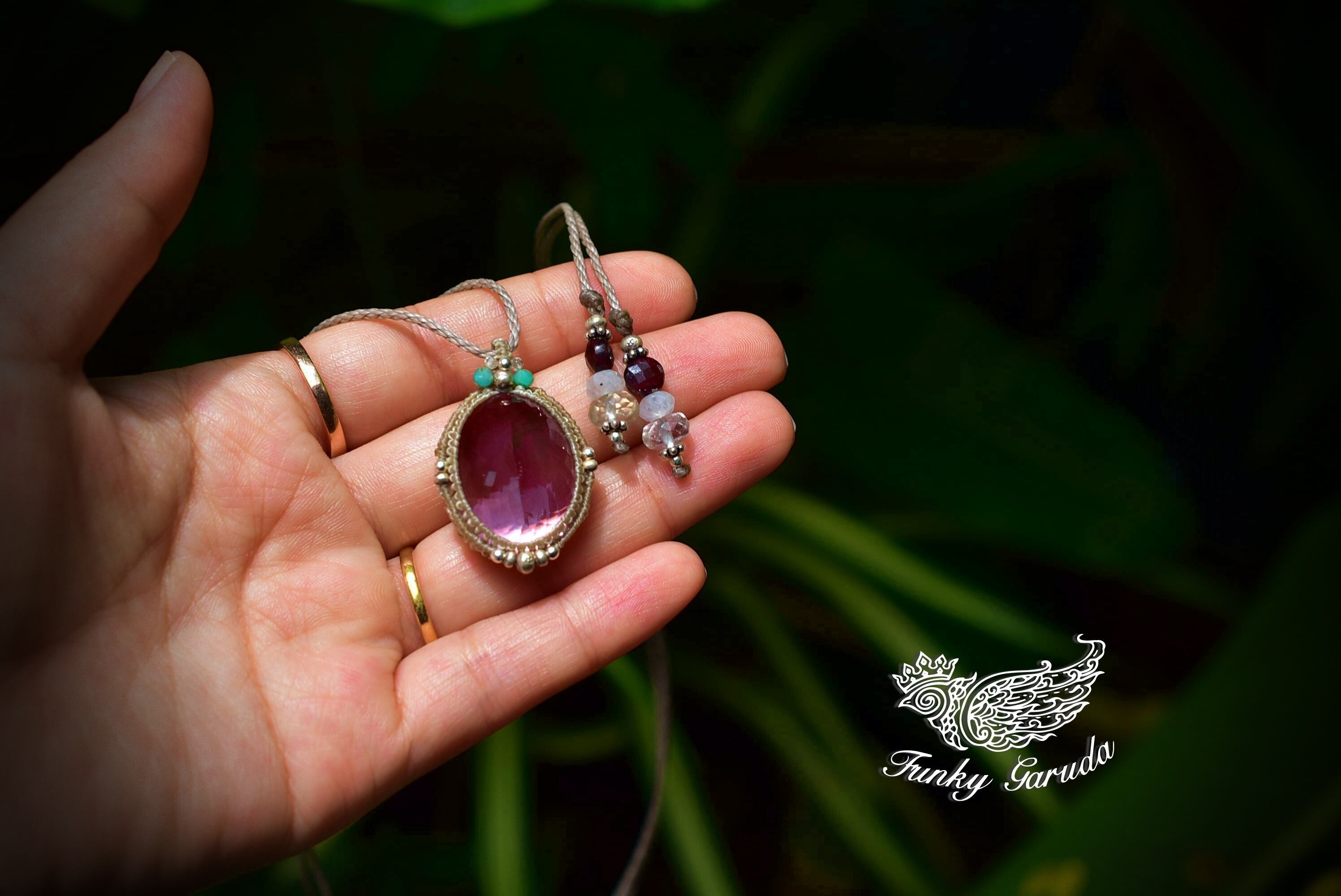 極上の艶☆30ctファセットカットアメトリン マクラメペンダントamet006