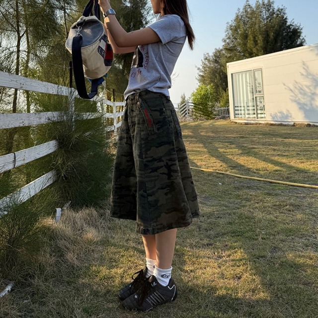 ミリタリーカモフラミディスカート 1col   R01811