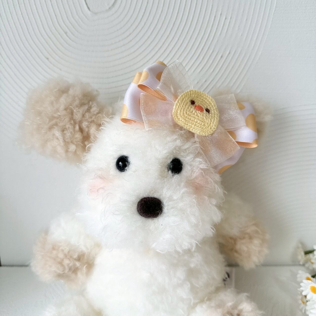 ひよことうさぎのドットリボンヘアバンド（後ろ支え付き）