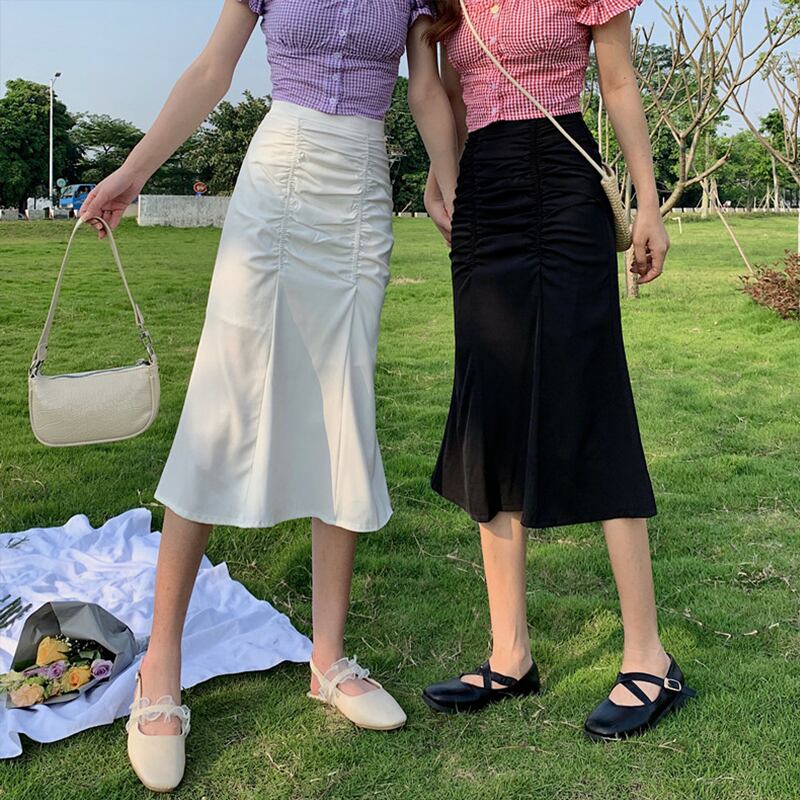 スカート サマーハイウェストウェストプリーツ薄手 夏物 萌量不足43121539194