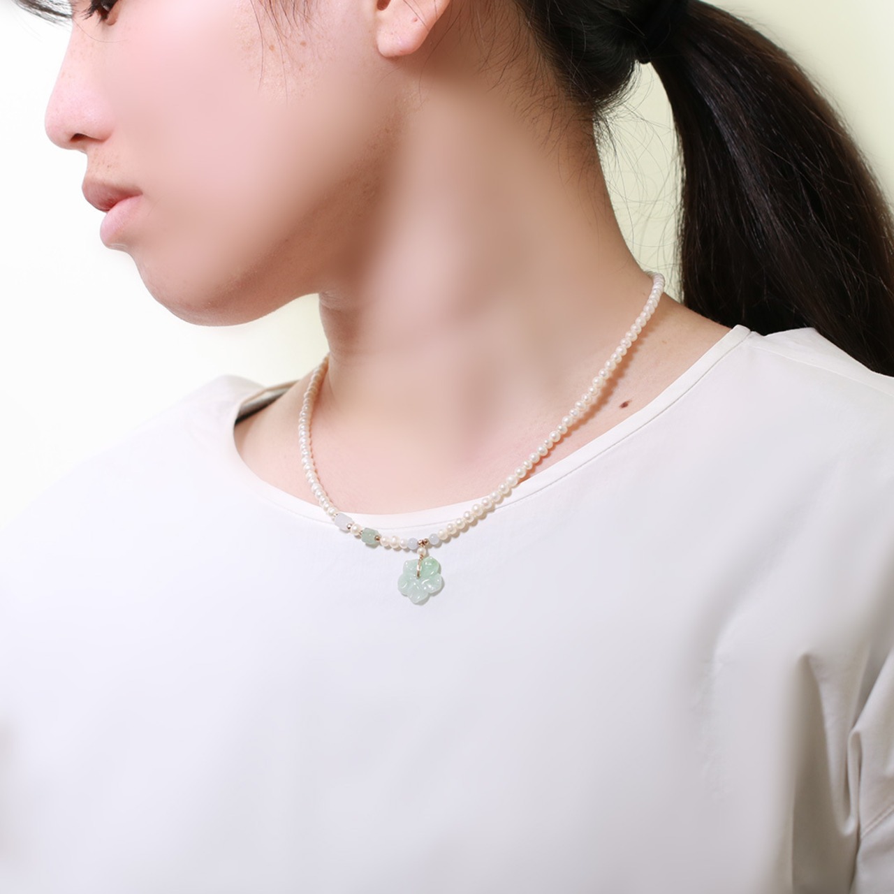 お花の翡翠とパールが上品で可愛らしい組み合わせ！flower and pearl 淡水パール×翡翠 A貨翡翠 淡水パール ネックレス  jd_ne1200_CD