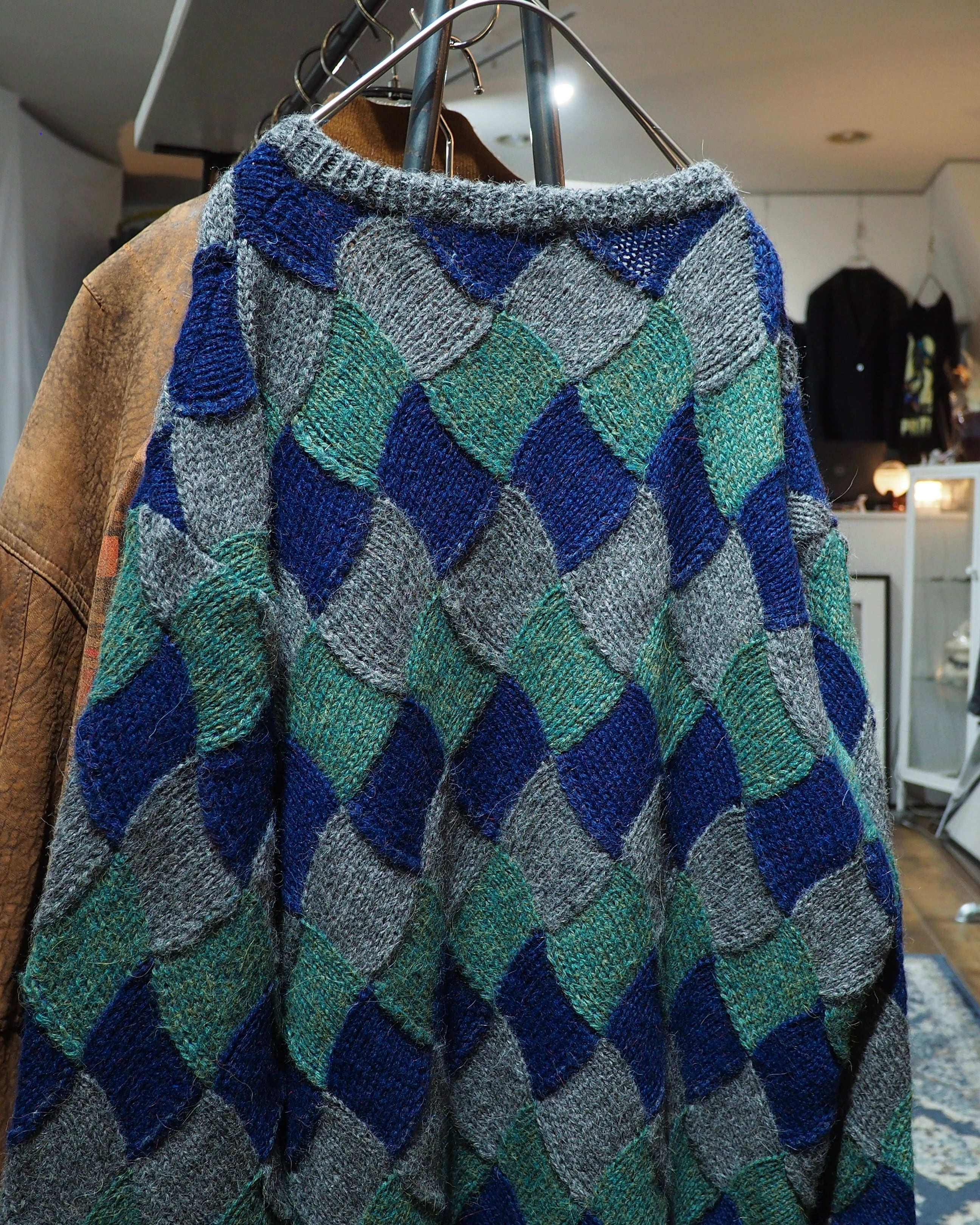 1980 - 90s " Paul Stuart - Handmade " Undulating Diamond Vintage Loose Knit