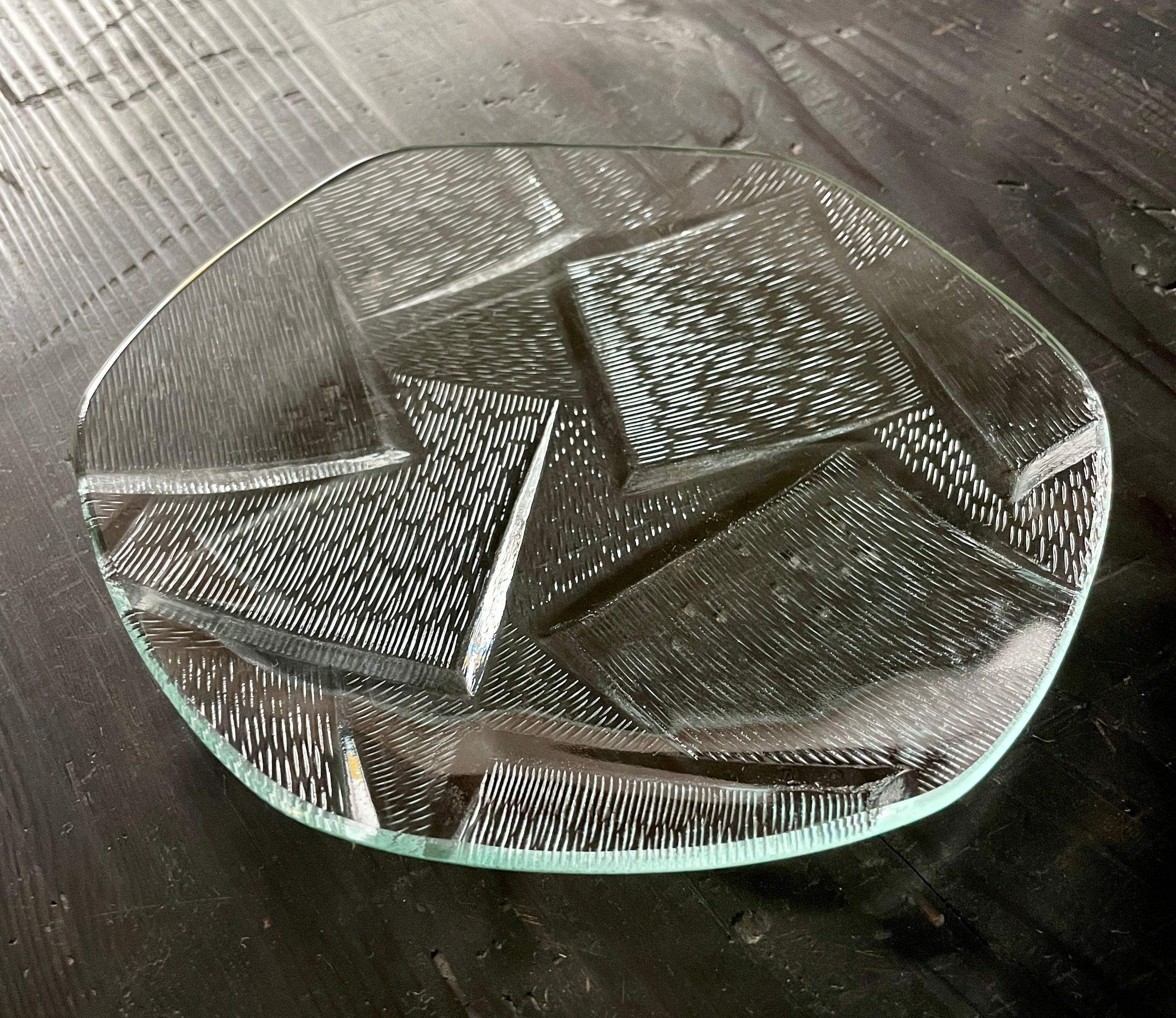 昭和型ガラス「カルタ」4mm厚　六角丸皿　大（Φ180mm）
