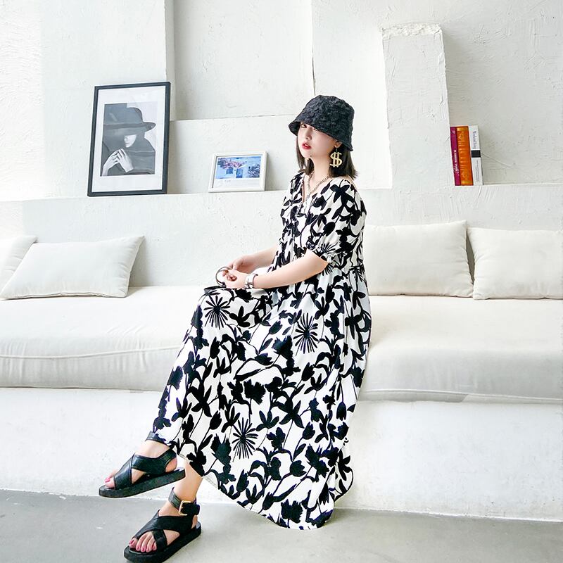 ロングウェストフローラル 大きめサイズ 大人ガーリー スウィート キュート カジュアル 花柄 スカート ラブタオタオダレンハウス54421893996