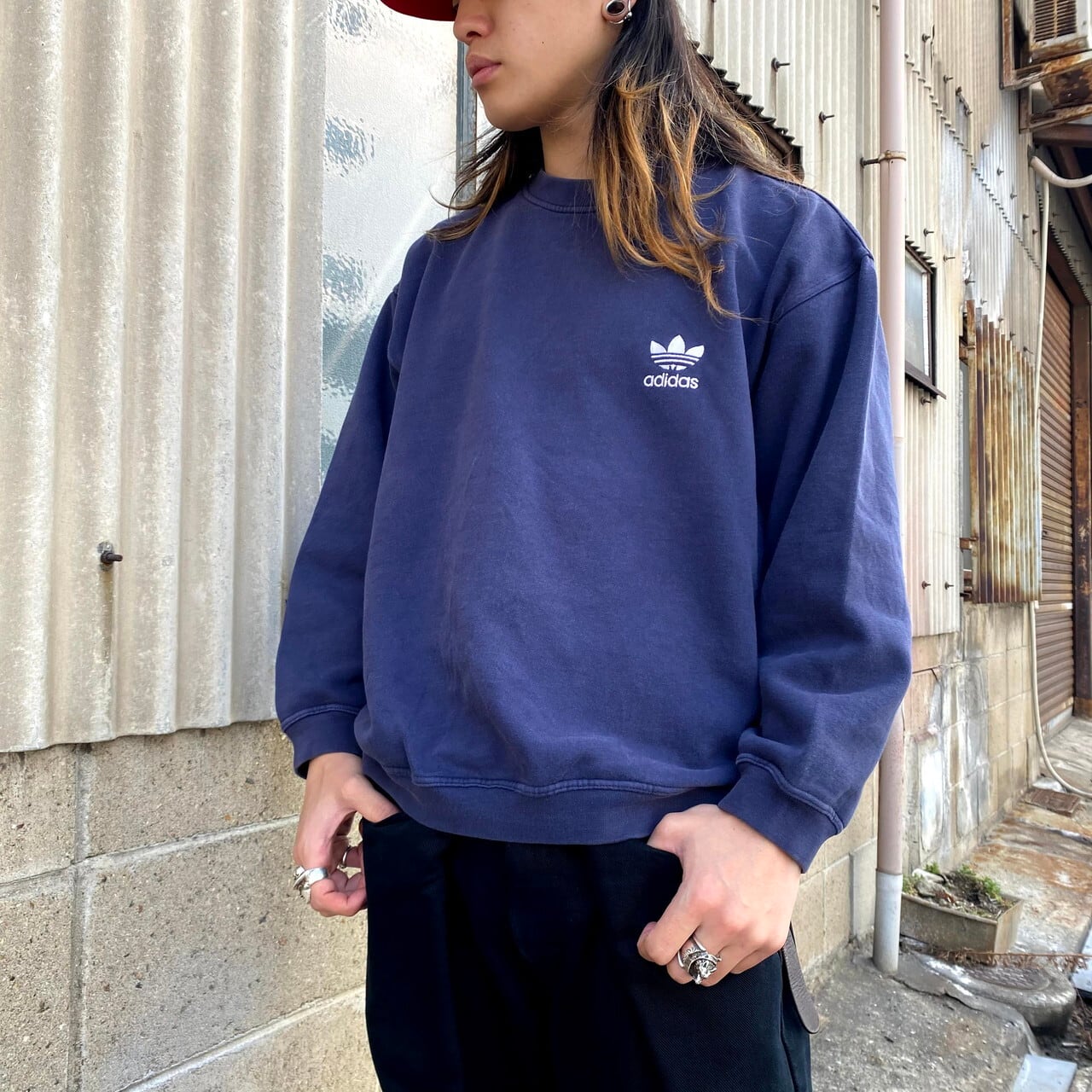 80s90s アディダス adidas スウェット トレーナー L  ネイビー