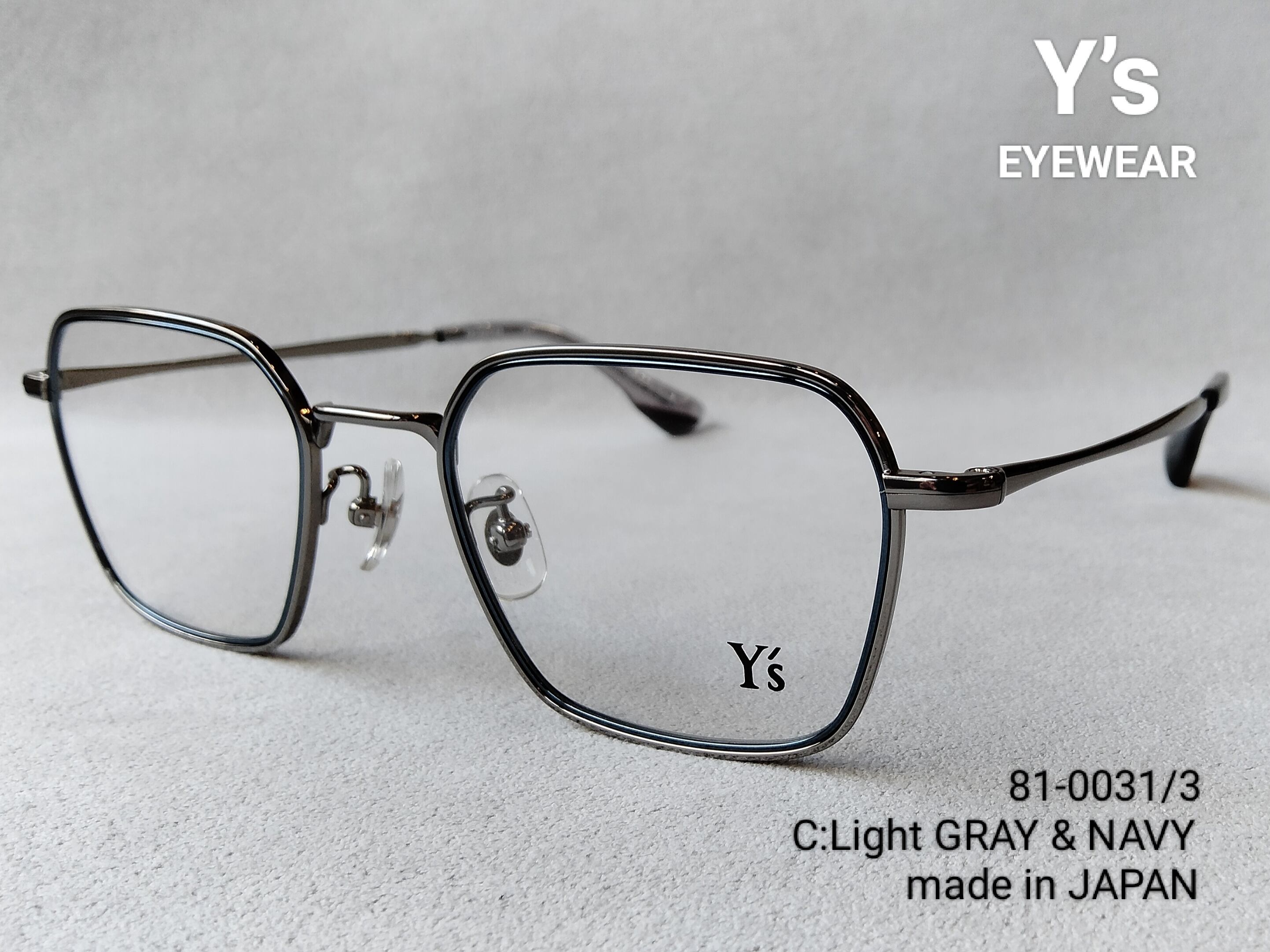Y's (ワイズ) EYEWEAR 81-0031-3 // Light GRAY ＆ NAVY ［made in