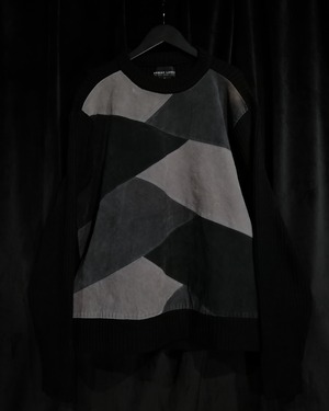 【WEAPON VINTAGE】Suede Leather Swiching Vintage Loose Pullover Knit