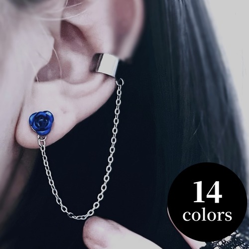 【 薔薇のチェーンピアス 】 病みかわいい ゴシック メンヘラ 量産型 イヤリング イヤーカフ メンズ シルバー 樹脂 アレルギー ブランド 病みかわ プレゼント 14G ターコイズ 赤