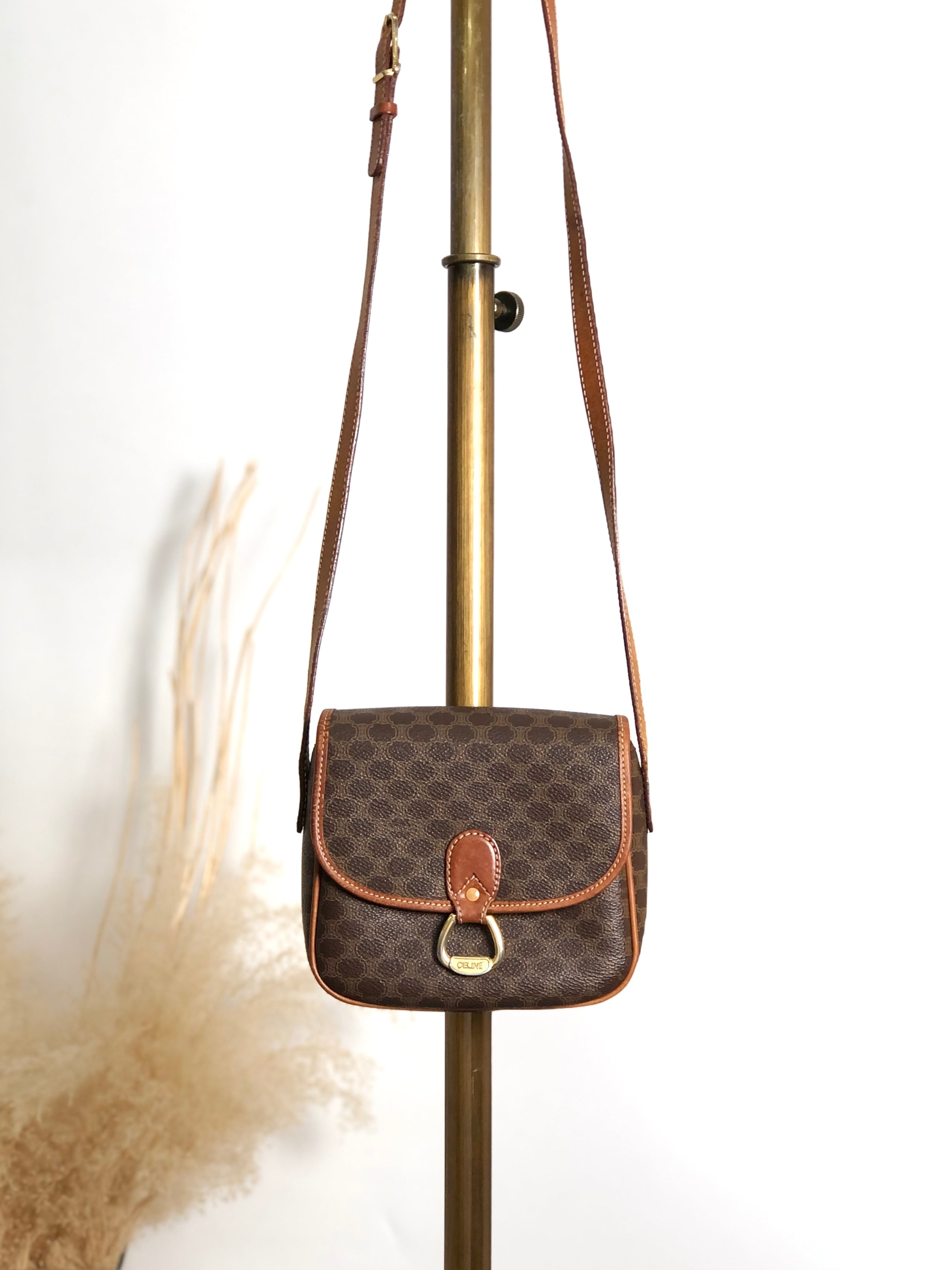 CELINE セリーヌ マカダム ショルダーバッグ ブラウン ホースビット PVCレザー vintage ヴィンテージ オールド ejz44f