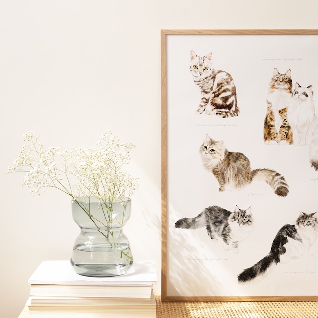 『mofter』ふんわり水彩イラストポスター 猫だらけ cats
