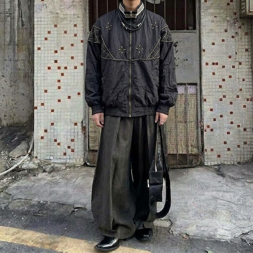 OLD gold pattern design nylon blouson black