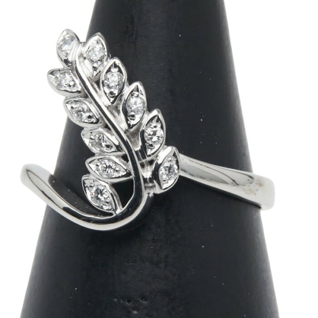 Pt900 プラチナ ダイヤ0.15ct リーフ 葉っぱ モチーフ リング 指輪 レディース 12号 【中古】