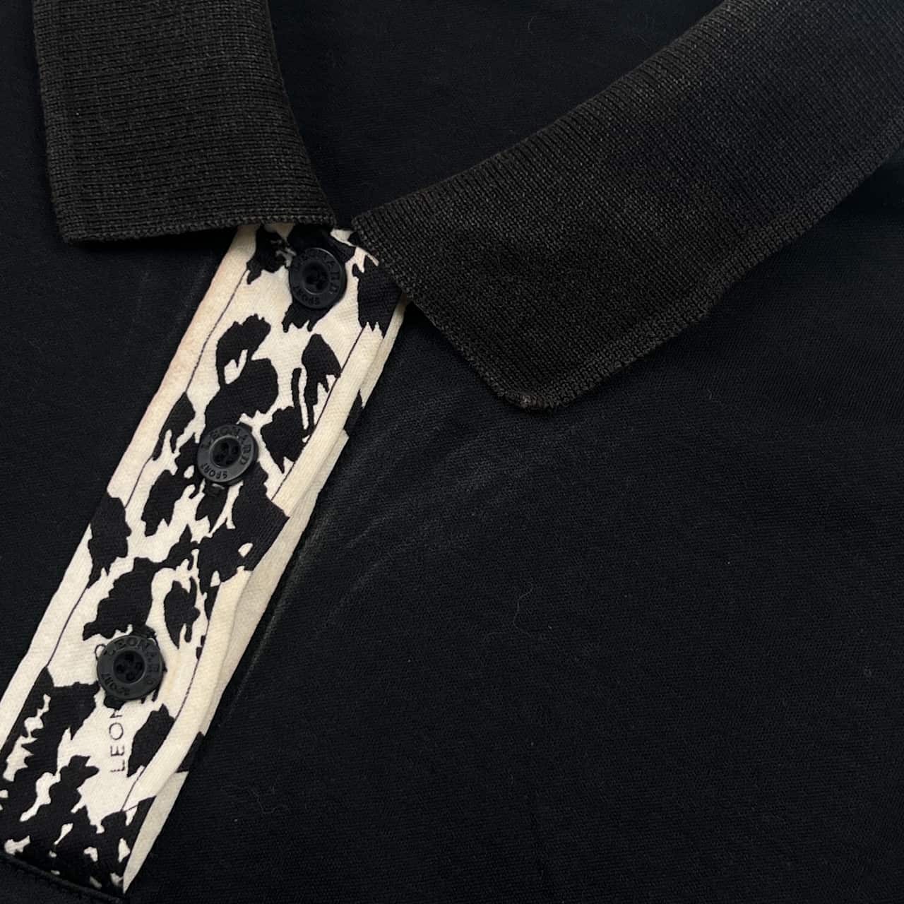 LEONARD レオナール アニマル柄 長袖 ポロシャツ M/ブラック レディース