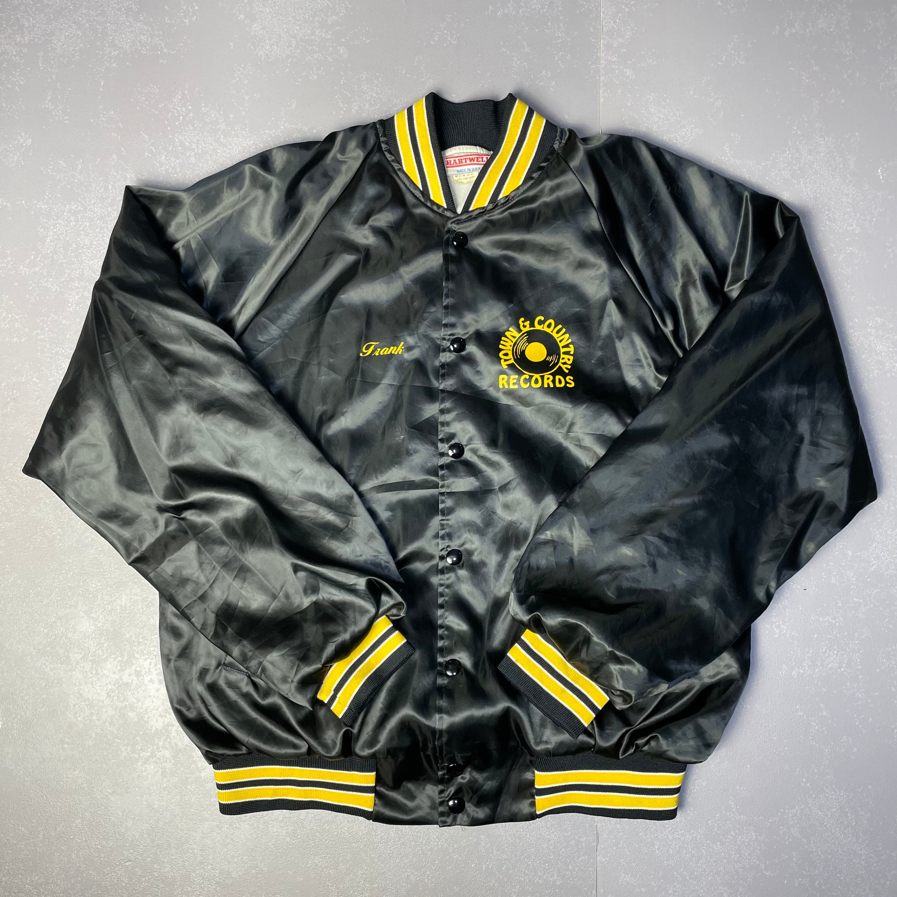HARTWELL USA製 ビンテージ ロゴ プリント ナイロンスタジャン アワードジャケット ヴィンテージ ブラック メンズM 古着【ナイロンジャケット】