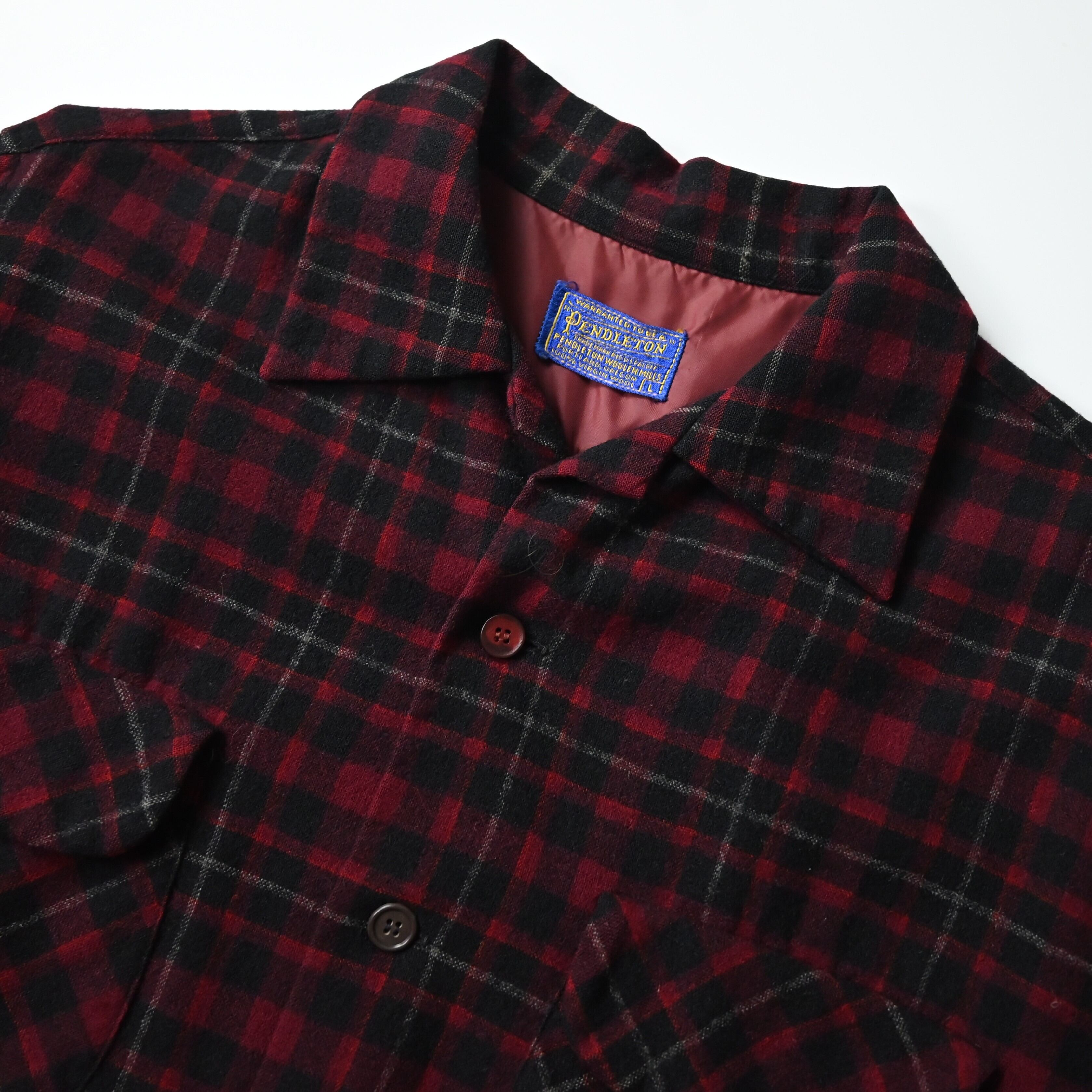 50's PENDLETON Wool Check board Shirt made in USA sizeL | GANKO