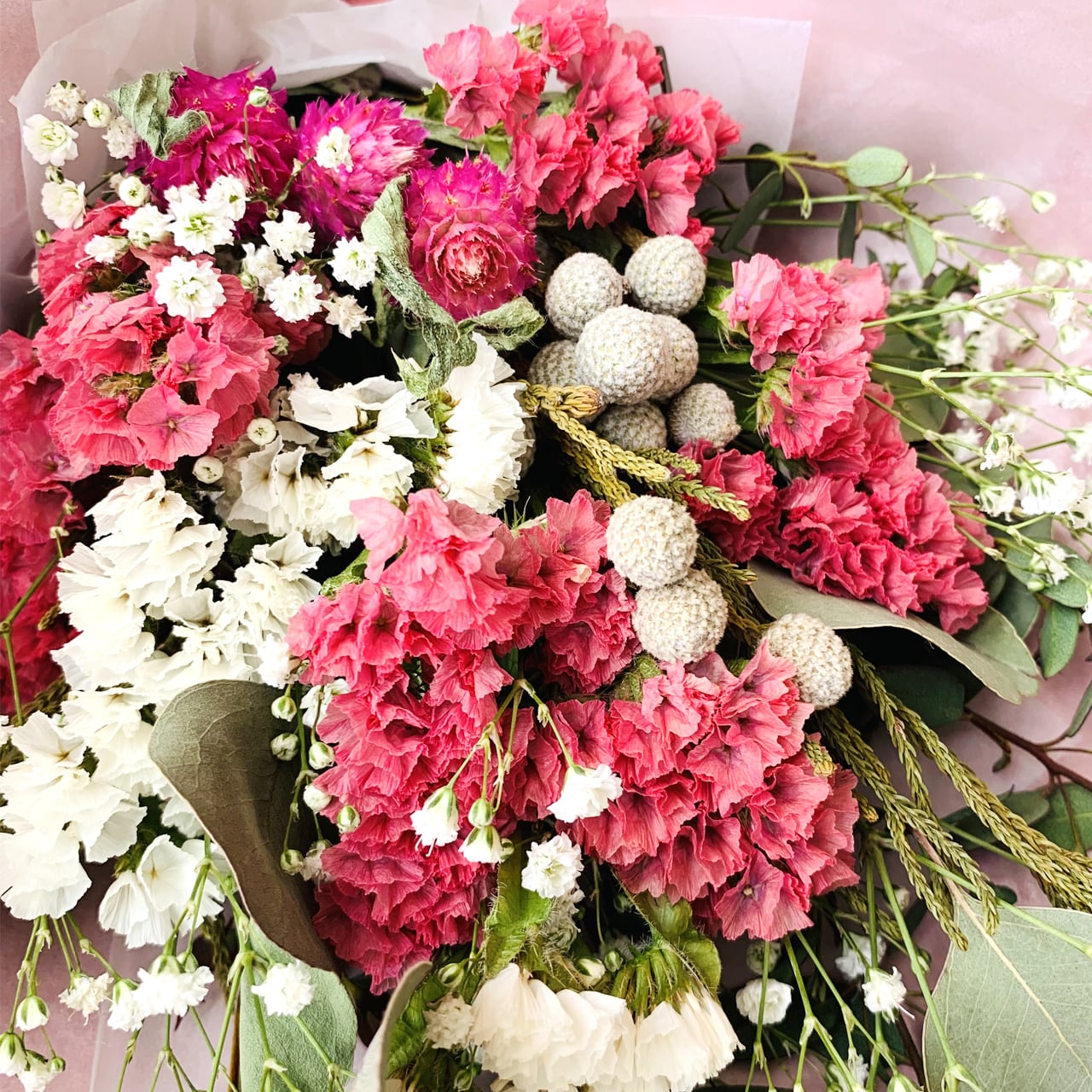 あす楽地域対応商品ドライフラワー スターチスピンクフラワーブーケ 花束ギフト スワッグ詰め合わせ誕生日プレゼント記念日 ラッピング済み 最大 Offクーポン ラッピング済み