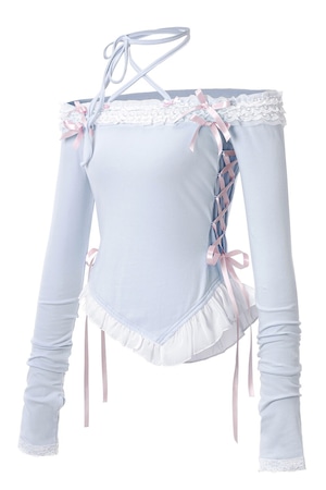 [SHUSHU CHERRY] ♥ DOLLY HIME OFF-SHOULDER T ♥ (baby-blue) 正規品 韓国ブランド 韓国ファッション 韓国代行 韓国通販 shushucherry シューシューチェリー