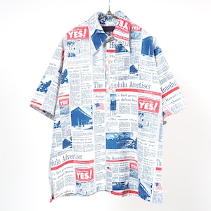 70’s The Honolulu Advertiser newspaper Hawaiian s/s shirt L/XL USA製 ハワイアンシャツ