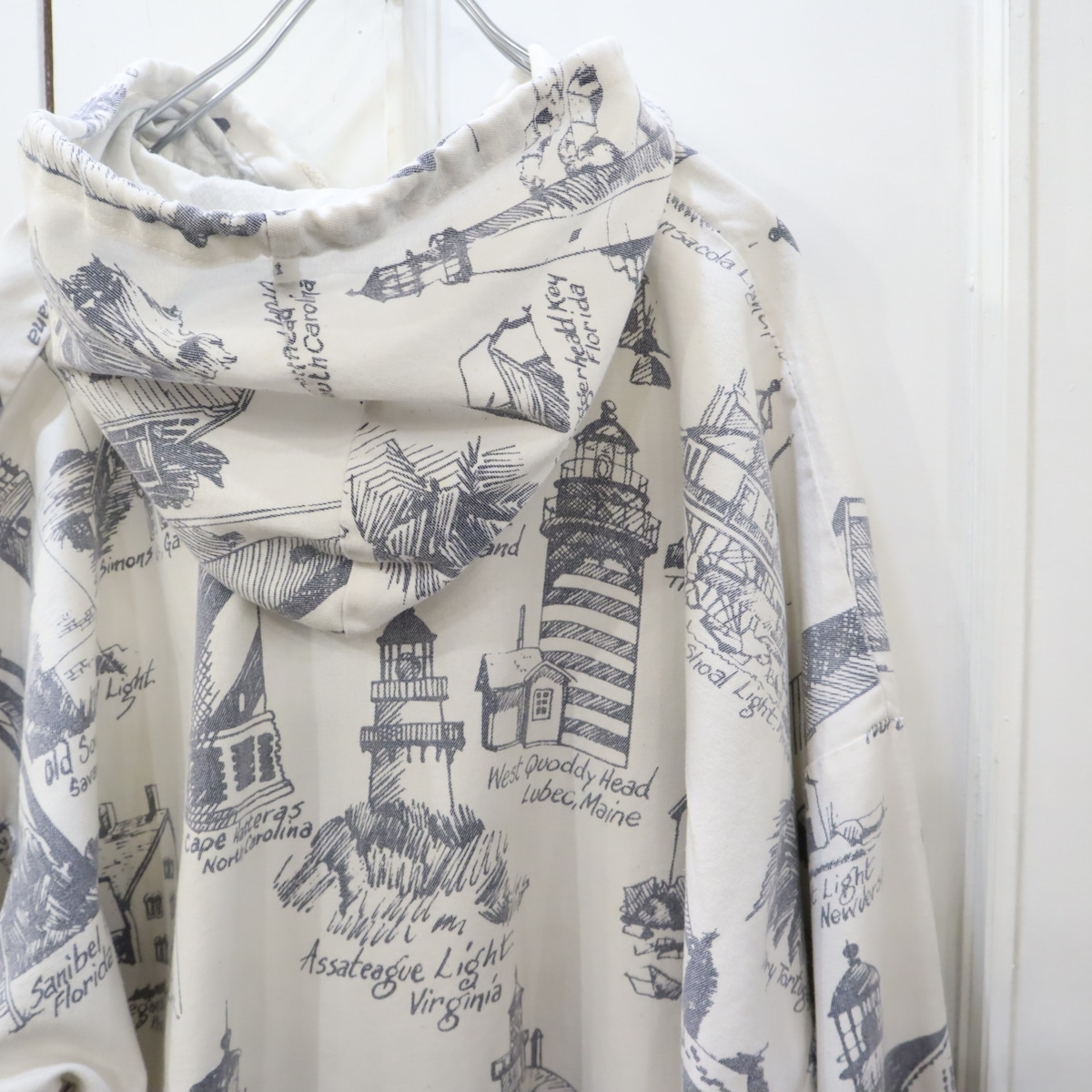 MICHIGAN RAG CO. white×navy hooded jacket [k-2979] | Fizzvintage