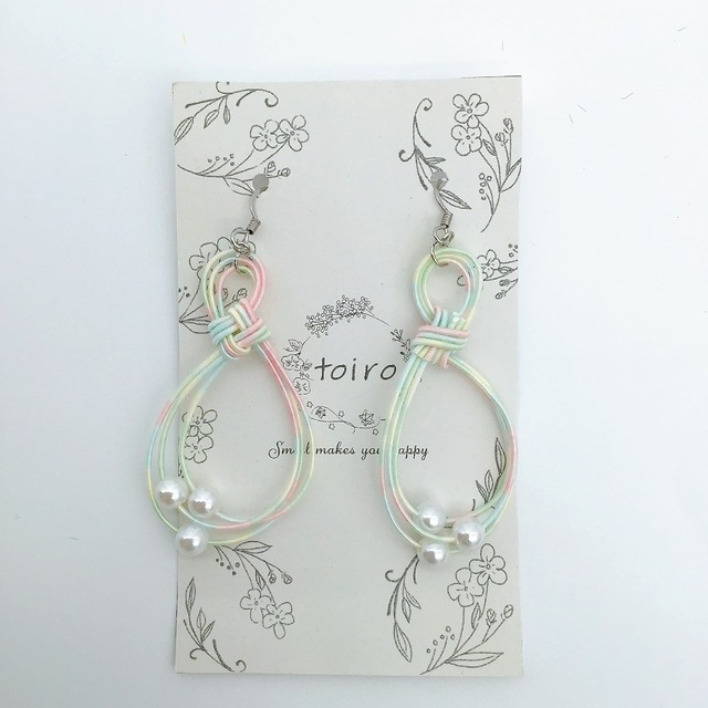 水引ピアス　叶ちゃんピアス　マーブルカラー×金具シルバー　