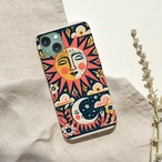 受注生産 iPhoneケース 太陽の顔と月の民芸柄｜天体モチーフ PSYF043C