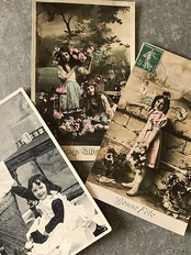 1900s france antique 永遠の少女と少年 ポストカード 3p