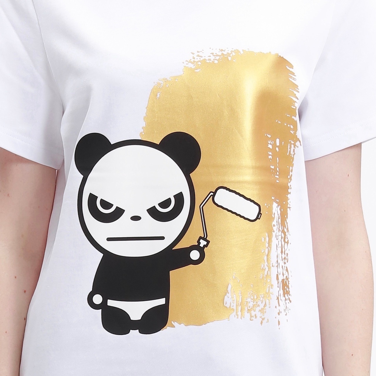 【HIPANDA 】2026レディース ゴールドプリント Tシャツ WOMEN'S GOLD PRINT SHORT SLEEVED T-SHIRT / WHITE・BLACK