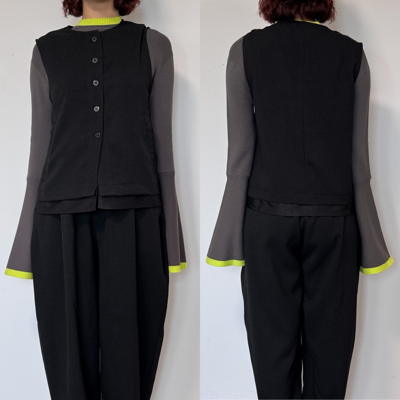 MIXツイードノースリvest/ブラック