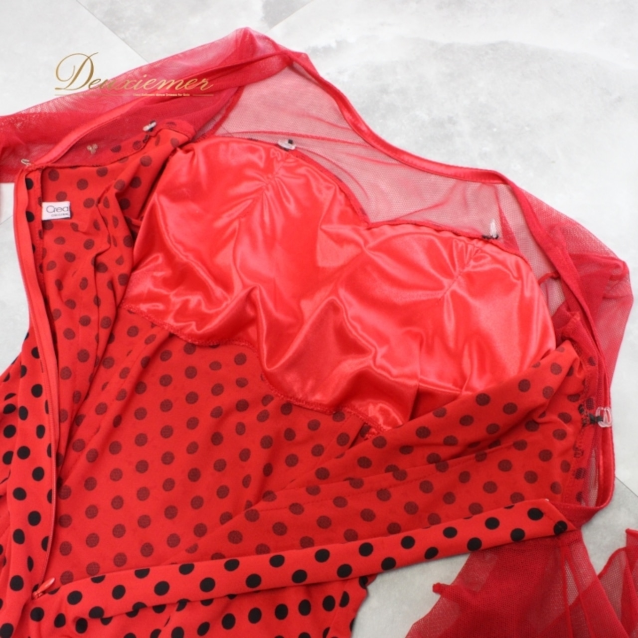 社交ダンス 衣装 ラテン ドレス ワンピース パーティドレス Create-Sun クリエイトサン 水玉 ドット 赤 黒 ブラック系 レッド系 レース レトロ かわいい ファッション 女性用 ダンス ウェア 通販 おしゃれ パーティー用 ステージ衣装 コスプレ ドレッシー 着心地良い 伸縮性あり 人気商品 セクシー デザイン 商品番号 揃いコーデ 結婚式 二次会