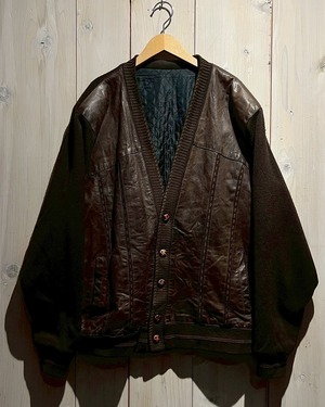 【a.k.a.C.a.k.a vintage】Aging Leather Switching Vintage Loose Cardigan Jacket