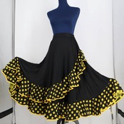 【美品 フラメンコ衣装】ブラック prima boutique プリマブティック ファルダ スカート ボランテ フリル 黒 黄色 水玉 ドット
