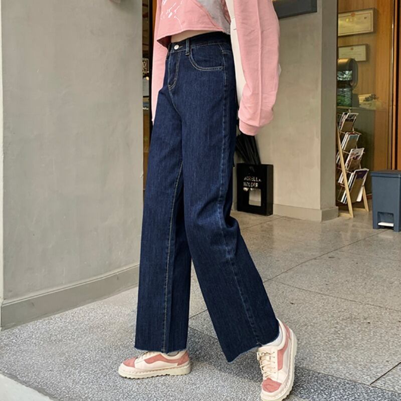 ダークブルーハイウェストジーンズ サマールーズ薄手パンツ 夏物 YY-ファッション13842578861