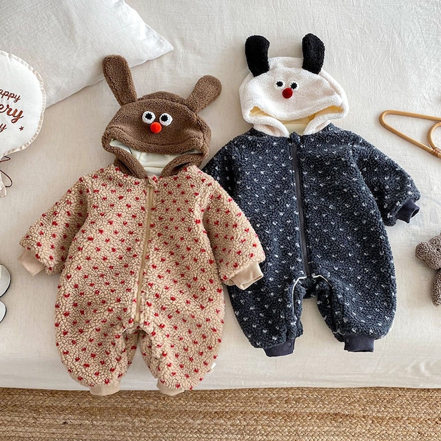 【BABY】冬作裏起毛キャラクターフード付き連体服