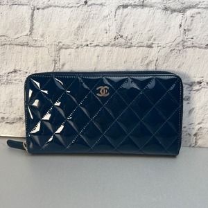 CHANEL シャネル ココマークパテントレザー長財布 ブルー A-9670