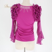 社交ダンス 衣装 スタンダード トップス レッスンウェア レディース パープル系 紫 ラインストーン 長袖 練習着 レース フリル 華やか 上品 社交ダンス トップス レディース 紫 ラインストーン 衣装 キラキラ ストーン装飾 きらきら 練習用 レッスンウェア フリル袖 シフォン フリル レース風 ラインストーン アクセント 長袖 レディス 伸縮性あり ステージ衣装 発表会 舞台用 競技 バックレス風ではない 丈短め ウエストライン 薄手 ルームウェア風 きれいめ フェミニン 上品コーデ ダンスウェア