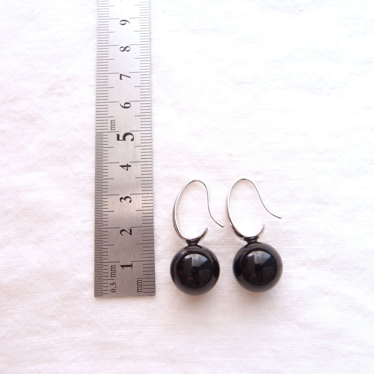 再入荷【Silver color】Black onyx Drop Earrings／ブラックオニキス