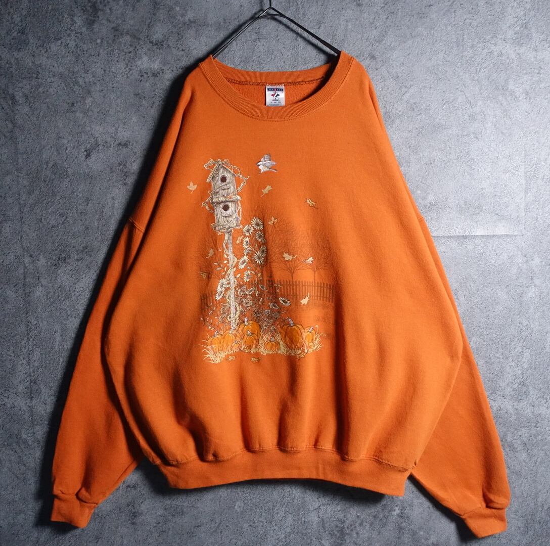 “JERZEES” Orange Pumpkin Landscape Sweat
