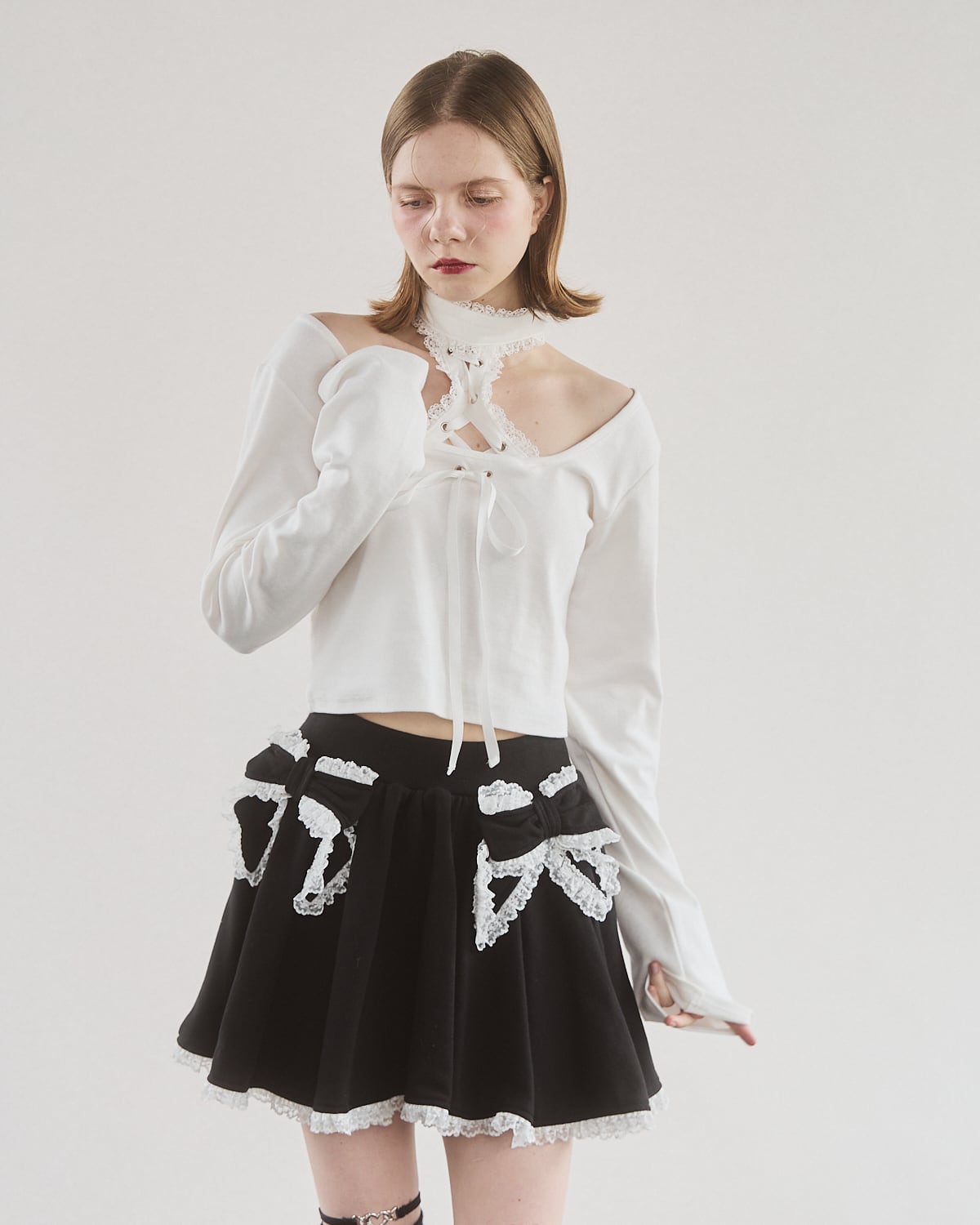 トップス Bobby girls tops AM0578A フロントレースアップニットトップス | lilLilly official webstore