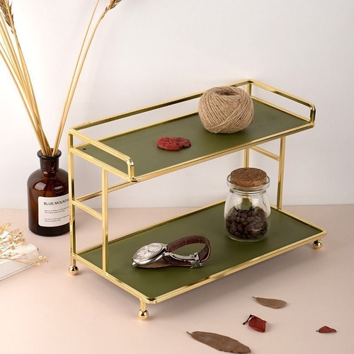 エレガント ブラック アクリル バニティオーガナイザー ノルディック カウンタートップ ディスプレイシェルフ 化粧品 香水 スキンケア コンパクト バスルーム収納 ラック おしゃれ シンプル 北欧 シンプル 2段 グリーン ブラウン ２色展開