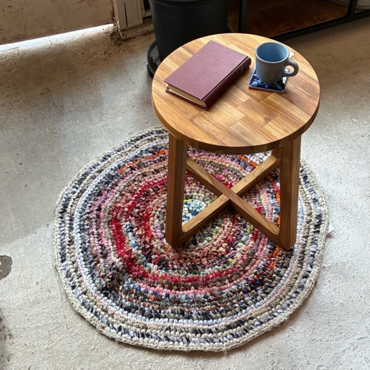 TOPANGA Homefurnishing　Recycle Cloth Rug Multi　80×80cm　リサイクルクロスラグ　ラウンド　全3色　マルチ　丸　ベッド　ラグマット　リビング　玄関　椅子　サイドテーブル　コットン　1点もの