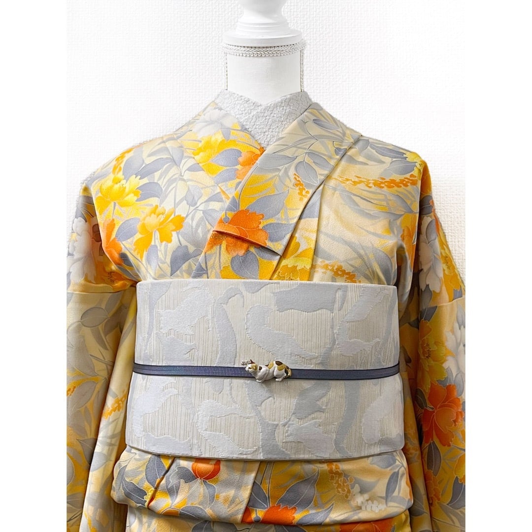 pom様　AK-6596 地紋おこし 裄66 唐草 素敵なデザイン 小紋 正絹 pom様 AK-6596 地紋おこし 裄66 唐草 素敵なデザイン 小紋 正絹