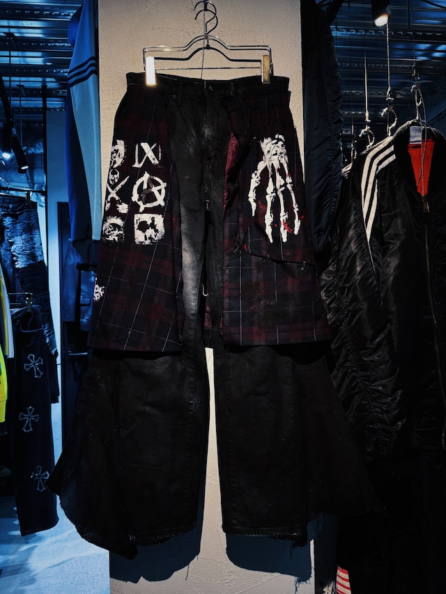 "vivid notes"check skirt layered design coating pants