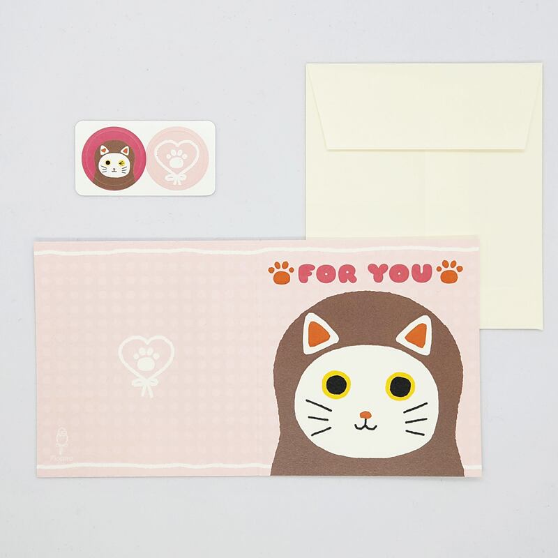 二つ折りカード【封筒・シール付】ニャンリョーシカ フォーユーいっぴき
