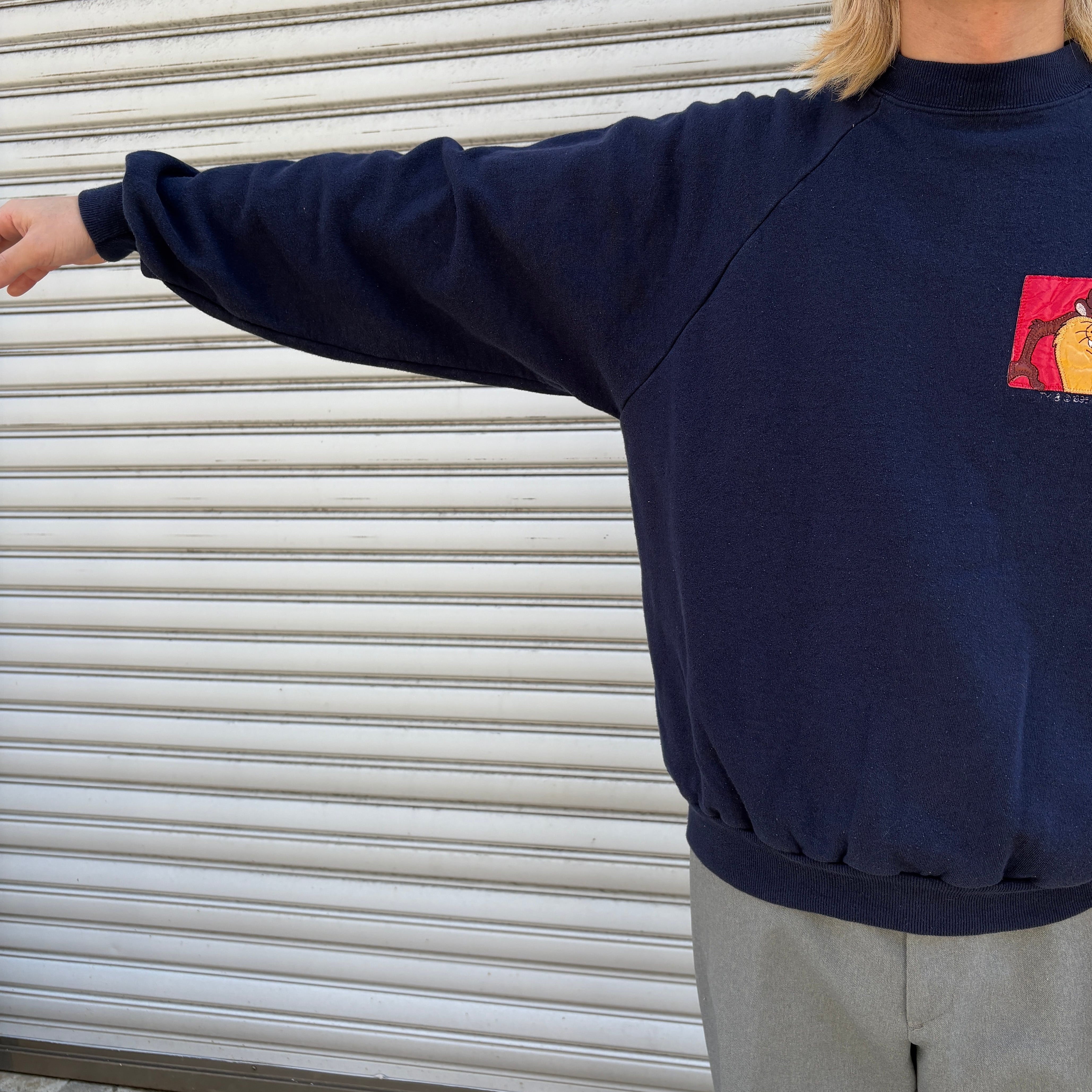 90s USA製 ルーニーテューンズ キャラクタースウェット タズ 紺 XL