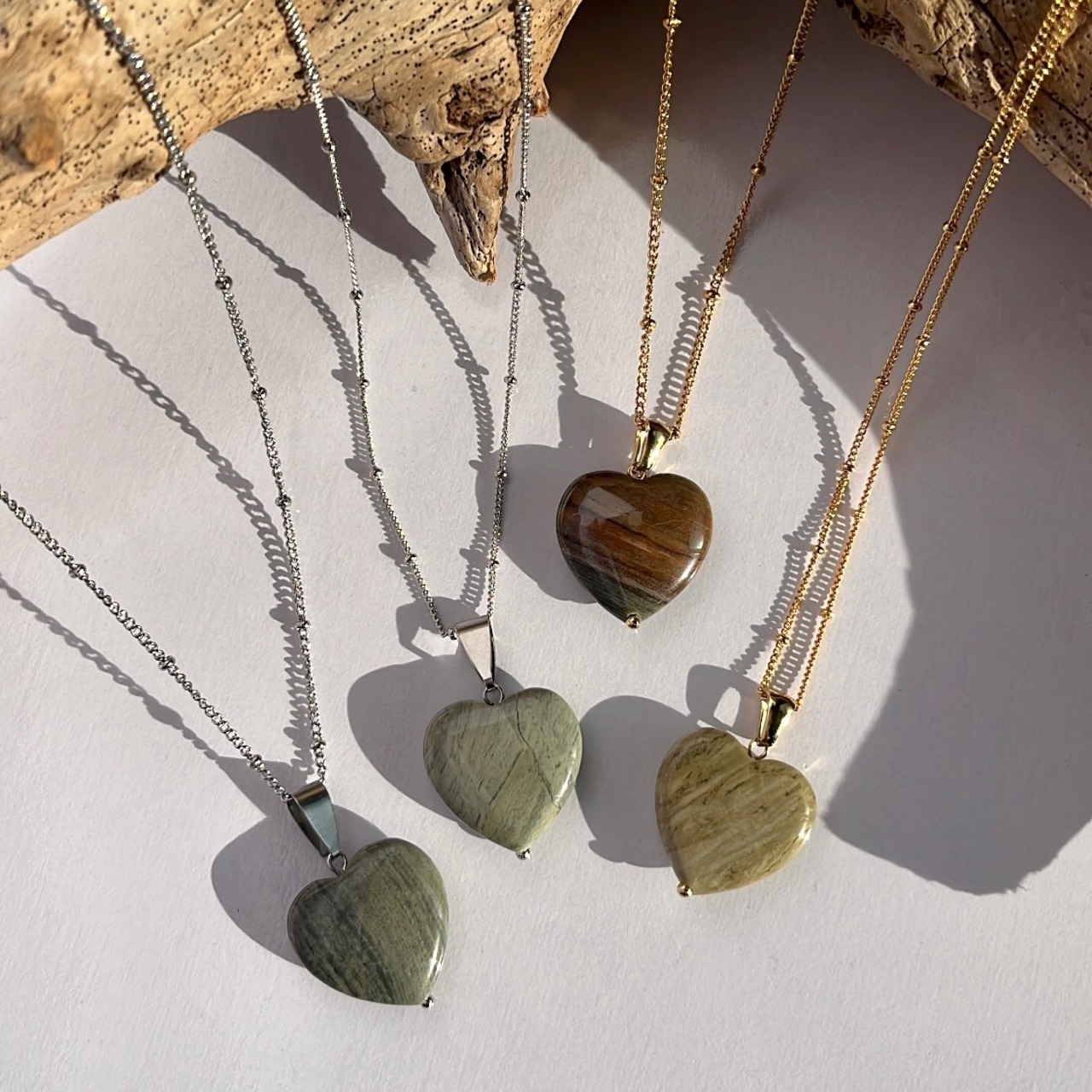【ペトリファイドウッド】ハートネックレス ［GKN056］
