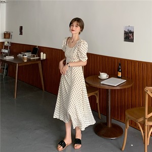 【韓国通販 dgo】dot pattern puff sleeve dress 2colors（B0967）
