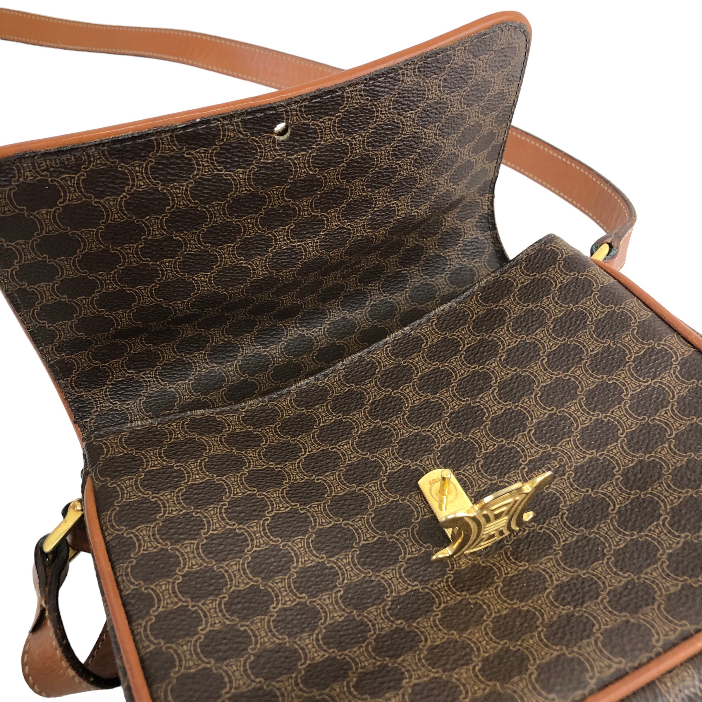 CELINE セリーヌ マカダム トリオンフ レザー ショルダーバッグ