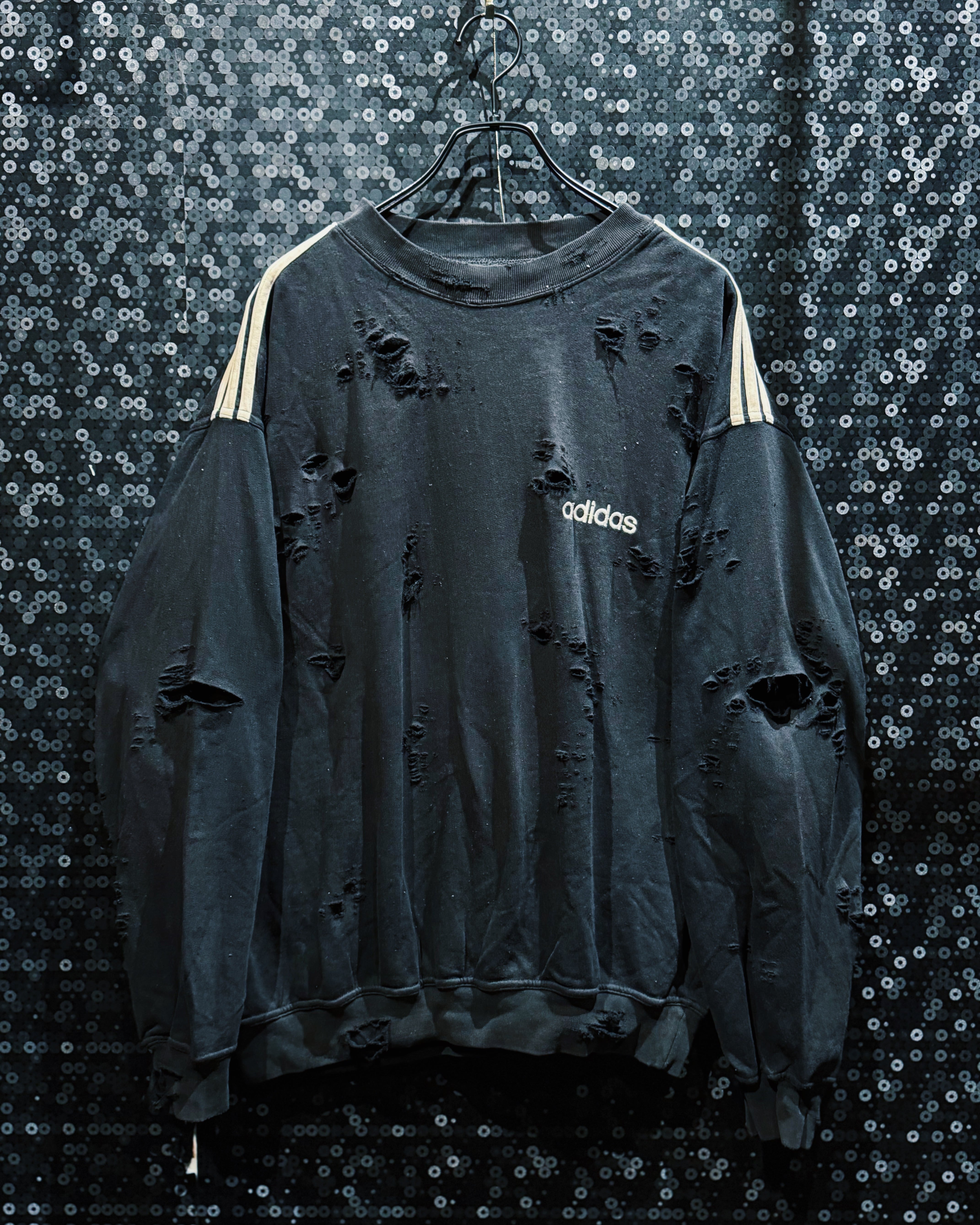 【ÆIEM】original”boro”remake” “adidas” vintage Minimal Logo Triple-Stripe Destroyed Sweat